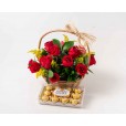 Cesta de flores com chocolates