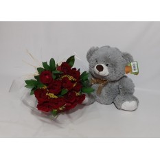 Amor Completo: Flores com Urso de Pelúcia
