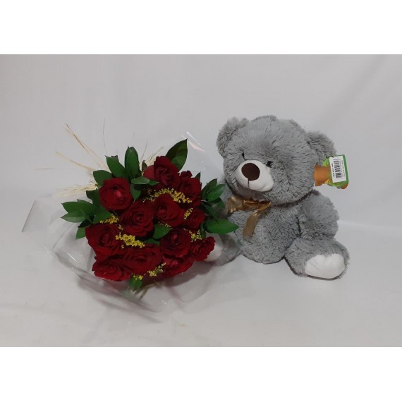 Amor Completo: Flores com Urso de Pelúcia