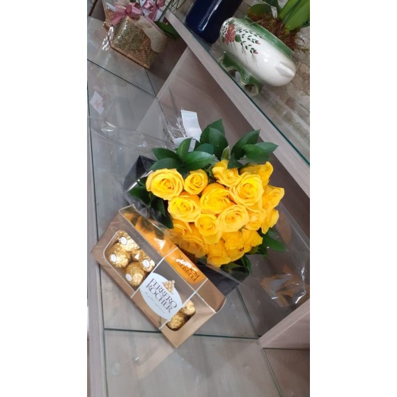 Buquê com 18 rosas Amarelas com chocolates