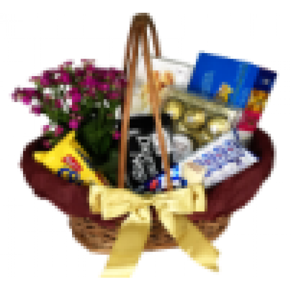 Cesta de Chocolates com Flores e Ferrero Rocher