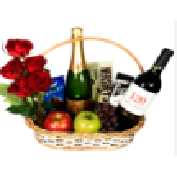 Cesta Duetto de vinhos com chocolates e frutas